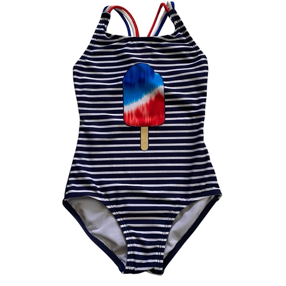 Cat & Jack Girls Fun in The Sun One Piece Swimsuit Stripe Popsicle 50+ UPF Small